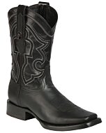 Botas de rodeo Montero TX-SHD-6 para hombre en piel negra con punta cuadrada y suela de hule, hechas en México
