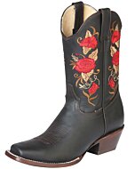 Bota Rodeo Corta Para Mujer Color Negro Flores Rojas 43663