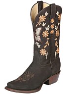 Bota Rodeo De Mujer Color Café Nobuck Bordada Flores 51218
