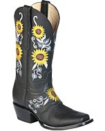 Bota Rodeo De Mujer Color Negro Cor Flores Amarillas Bordadas