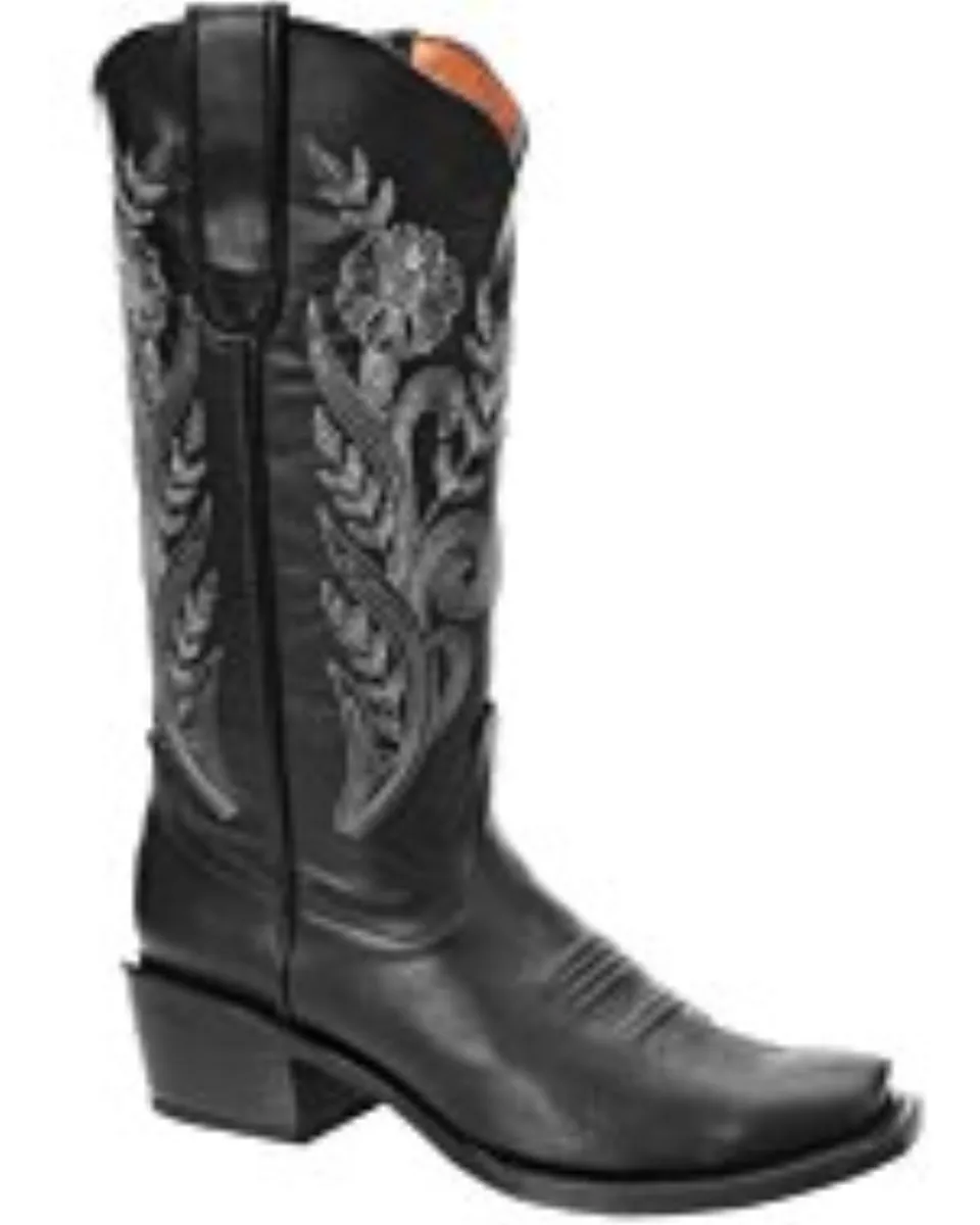 Bota Rodeo Negra Para Mujer Flor Bordada En Tubo WD 11-515