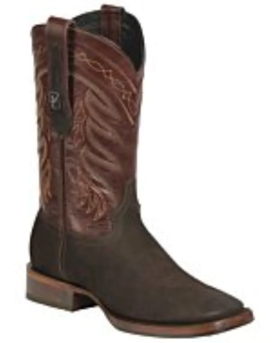 Montero CNBS-5 men's brown nubuck leather rodeo boots with square toe and rubber outsole, made in Mexico