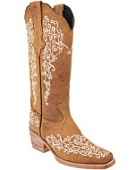 Bota Rodeo Tubo Alto De Mujer WD 11-484 Color Miel Bordado De Hilo Blanco
