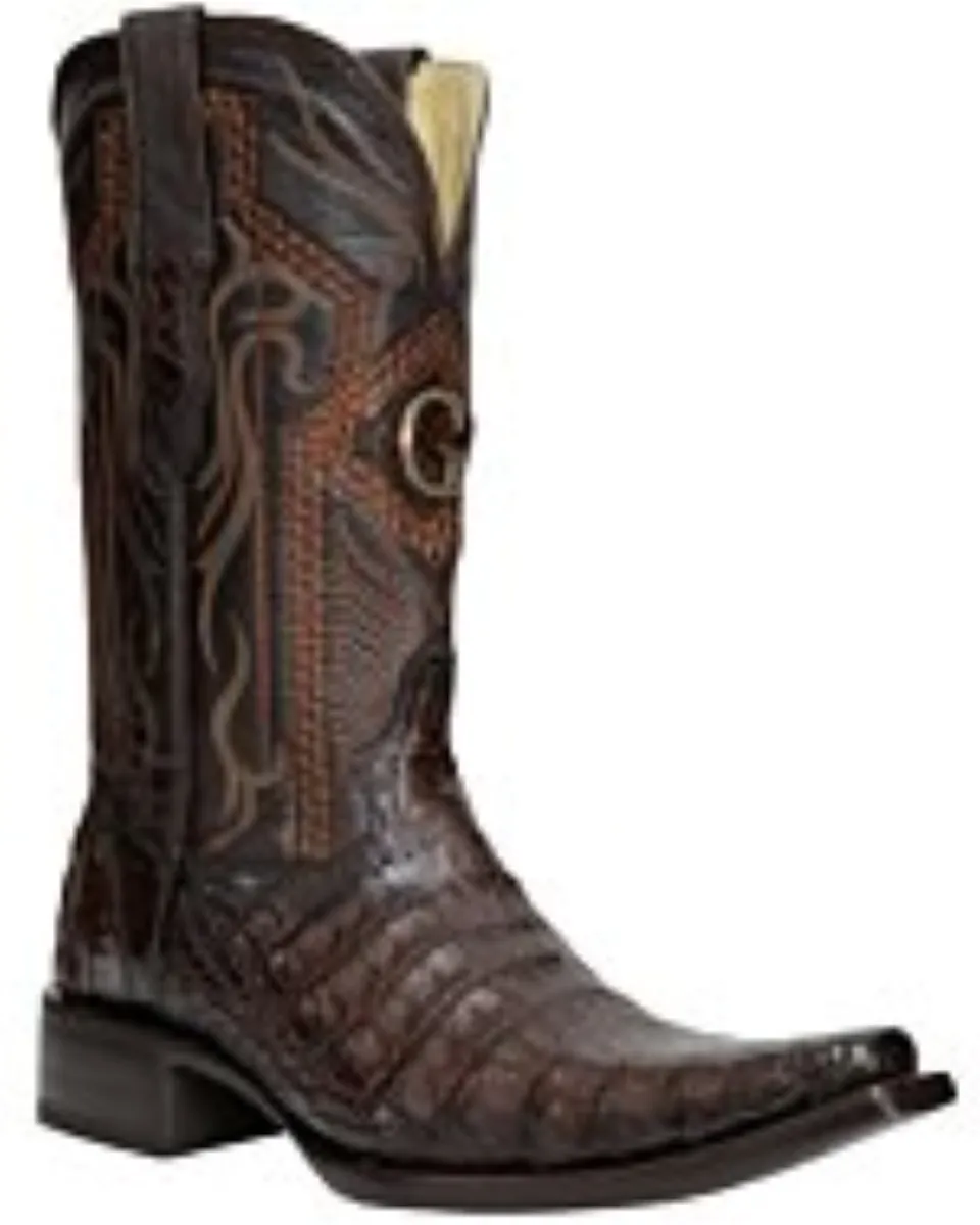 El General 45079 Men's Caiman Belly Boots in Brown with Versace toe and leather outsole