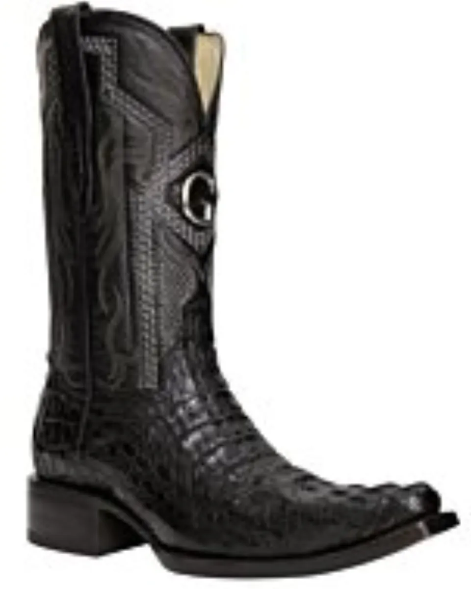 Botas El General 45081 de Caimán Nuca (Hornback) Negro con horma Versace, suela de cuero y plantilla acolchada.