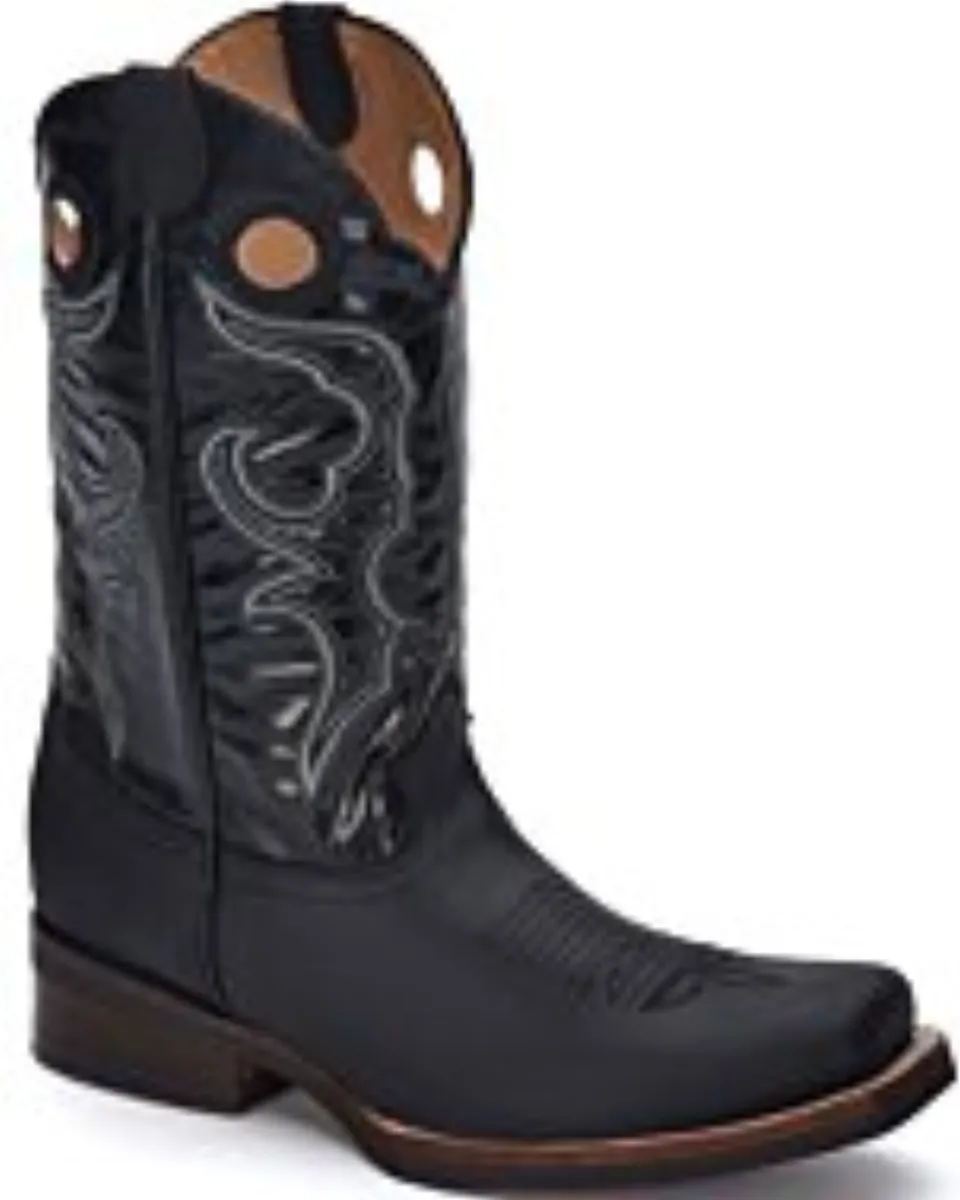Botas Vaqueras Chatas 100% Piel Color Negro