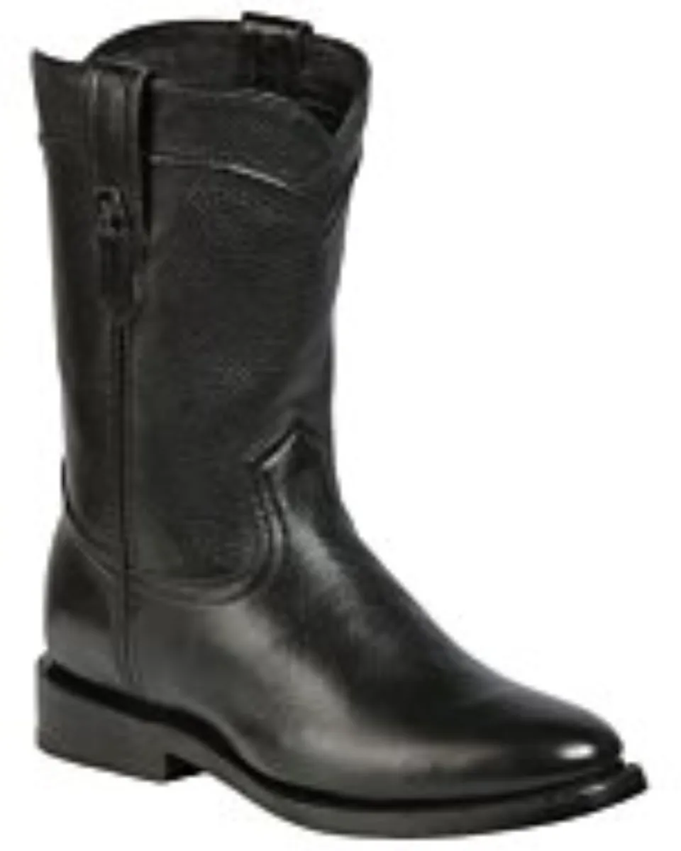 Botas Montero RP-FL-1 para hombre en piel negra con punta ovalada y suela de cuero, hechas en México