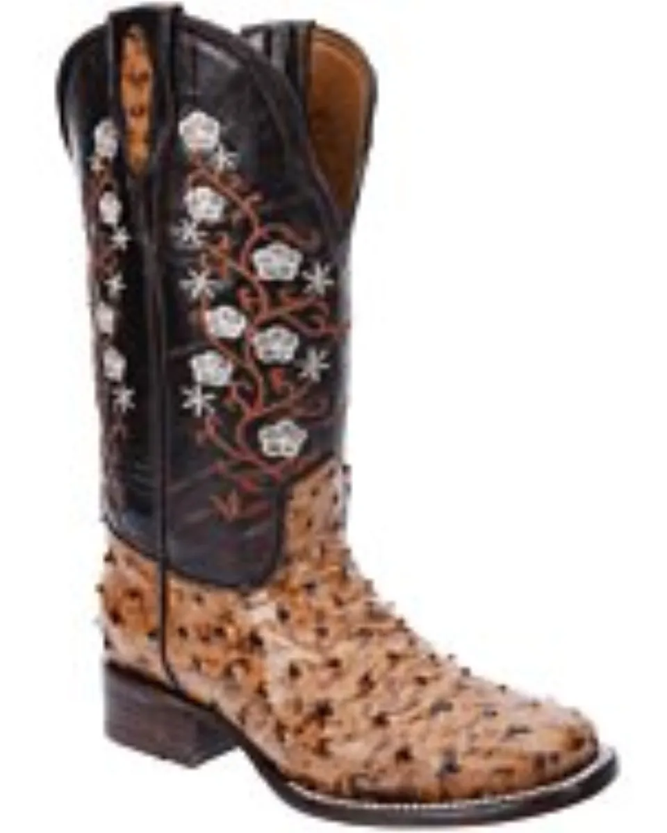 Bota Vaquera De Mujer Grabado Avestruz Rustico WD 11-499