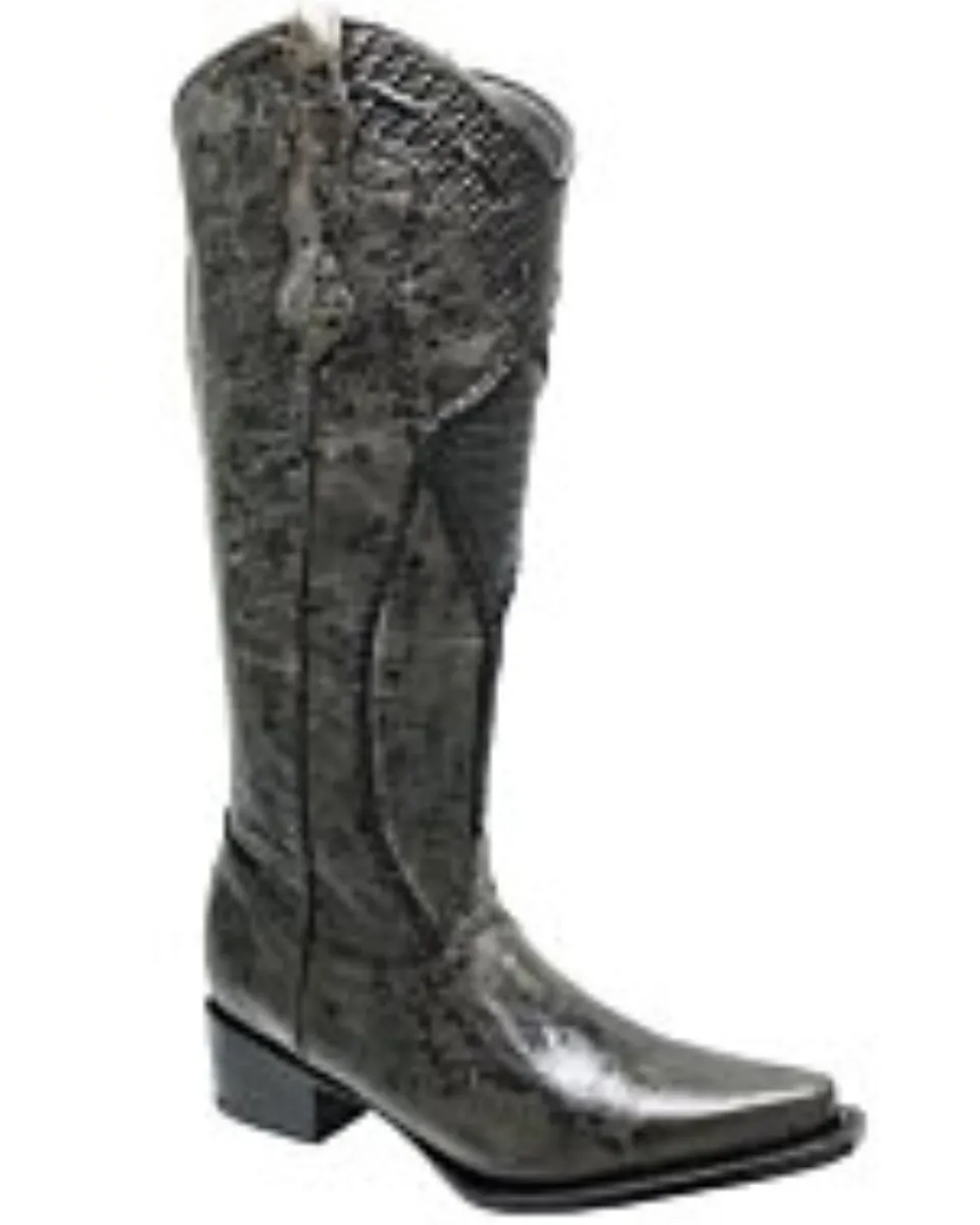 Botas Altas Para Dama Grabado Rústico Color Gris Oscuro WD 11-525