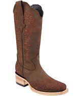 Botas Vaqueras De Mujer Bordada Color Café WD 11-482