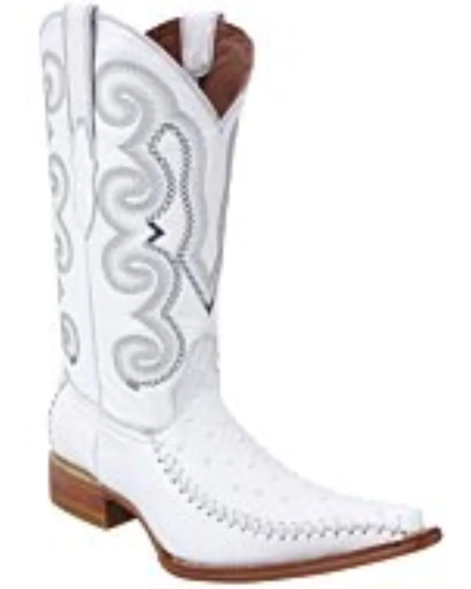 Botas Para Hombre Piel Grabada Avestruz Blancas WD 11-106