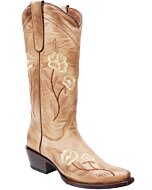 Botas Vaqueras para Mujer White Diamonds Boots 10-566 horma 3X piel diseño flor color Arena