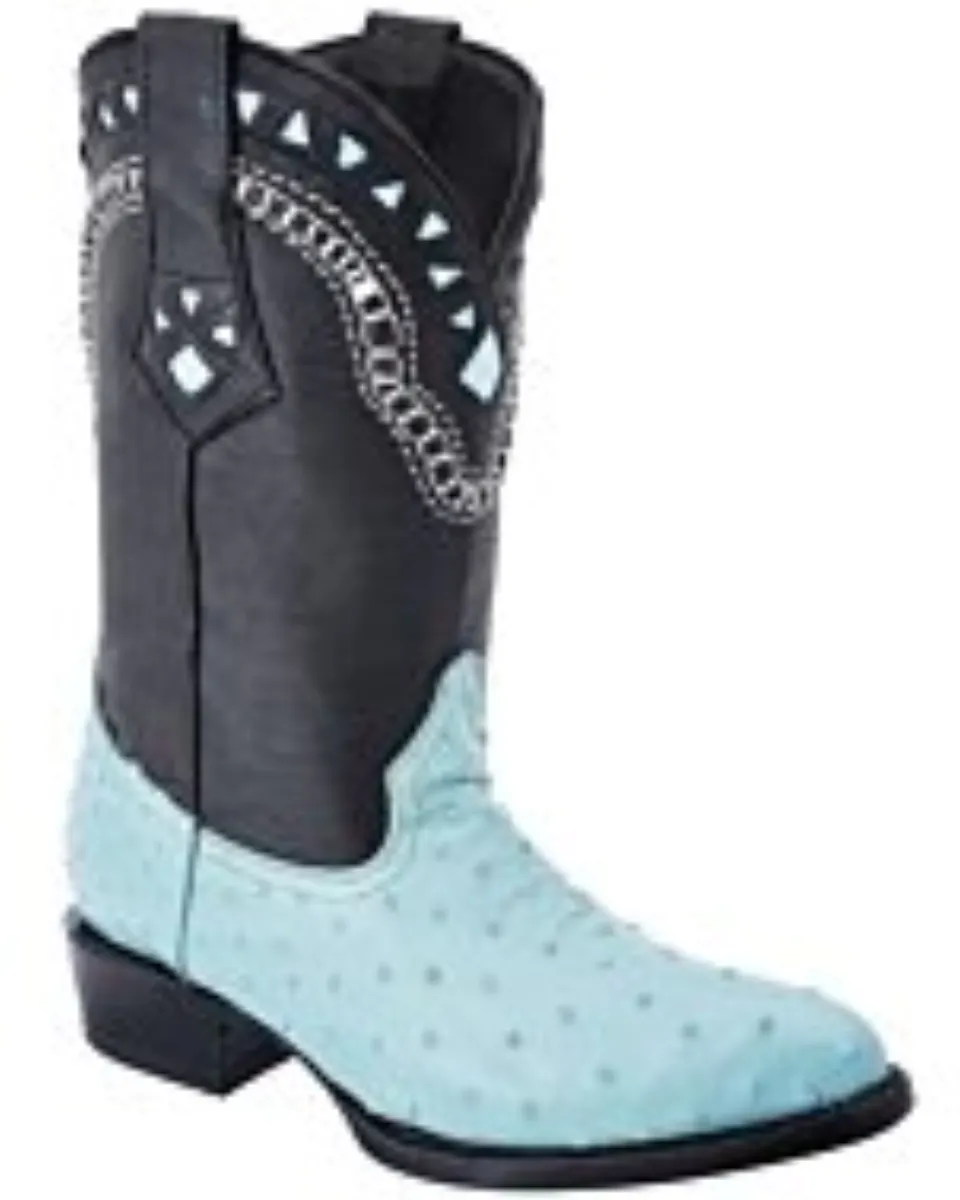 Botas Vaqueras Piel De Avestruz Color Baby Blue WD 11-185
