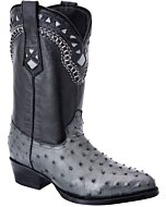 Botas Vaqueras Piel De Avestruz Color Gris Horma 900 WD 11-182