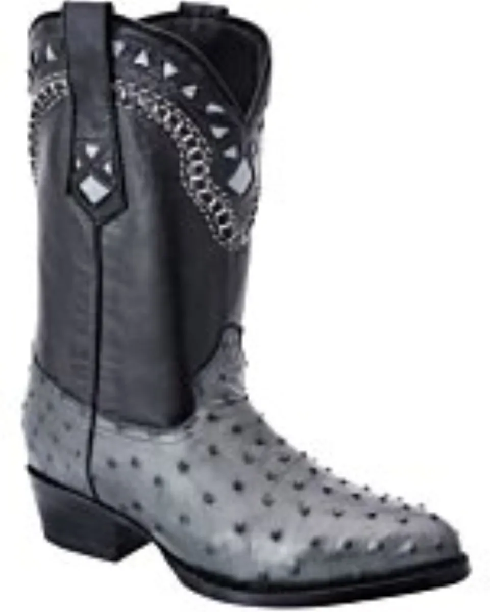 Botas Vaqueras Piel De Avestruz Color Gris Horma 900 WD 11-182