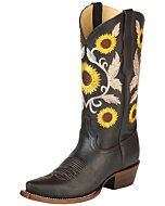 Botas Vaqueras Retro Para Mujer Color Chocolate Girasoles Bordados 125777