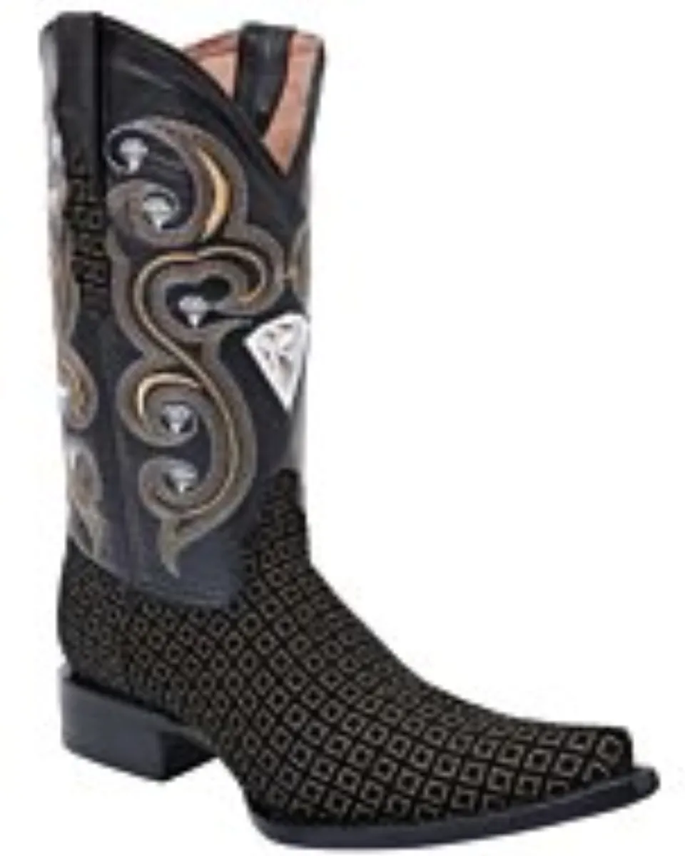 Botas Vaqueras De Mezclilla Café Cuadros 3X WD 11-139