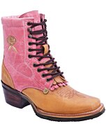 Botines Vaqueros Lace-up De Mujer WD 11-518 Color Miel-Rosa
