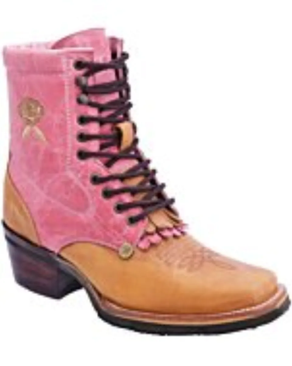 Botines Vaqueros Lace-up De Mujer WD 11-518 Color Miel-Rosa
