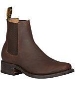 Botín vaquero para hombre en cuero café con resortes laterales, una sola tira de agarre y suela de cuero, modelo El General 45005.