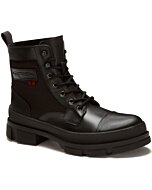 Botín De Piel Tipo Militar Para Hombre Color Negro
