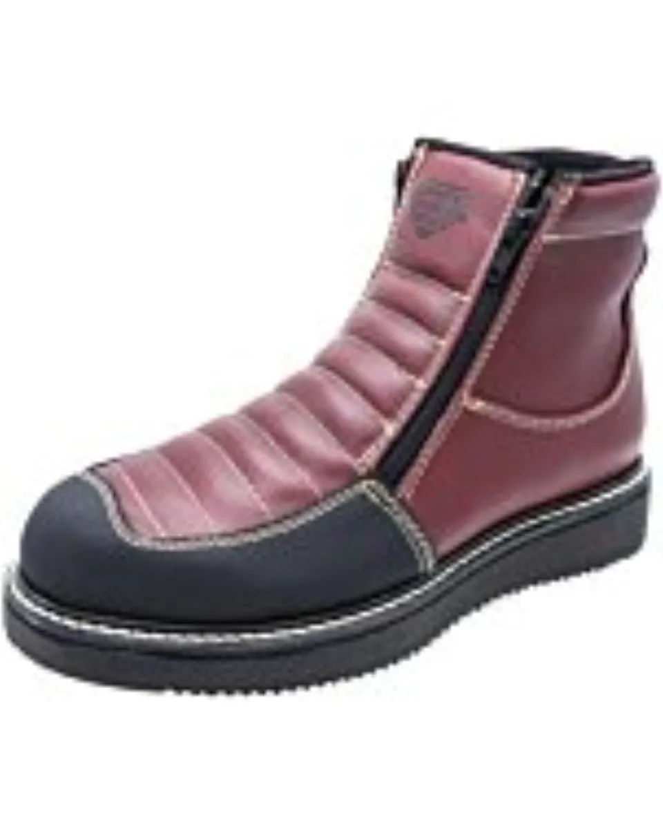 Botines De Trabajo Cremalleras Al Frente, Suela Mil Rayas, Color Vino WD 11-446