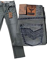Boys' gray bootcut jeans with Western-style embroidery and contrast stitching – Lamasini 1871