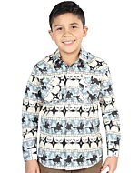 Boys' Blue Western Shirt with Cowboy and Horse Print – El General 44494