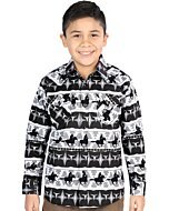 Boys' Black and White Cowboy Print Long Sleeve Western Shirt – El General 44495