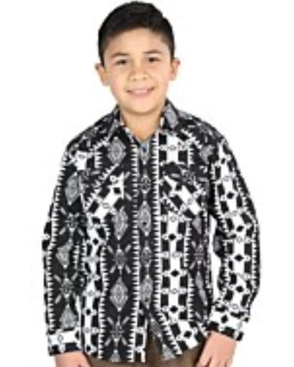 Camisa Vaquera para Niño Negra con Estampado Geométrico – El General 44507