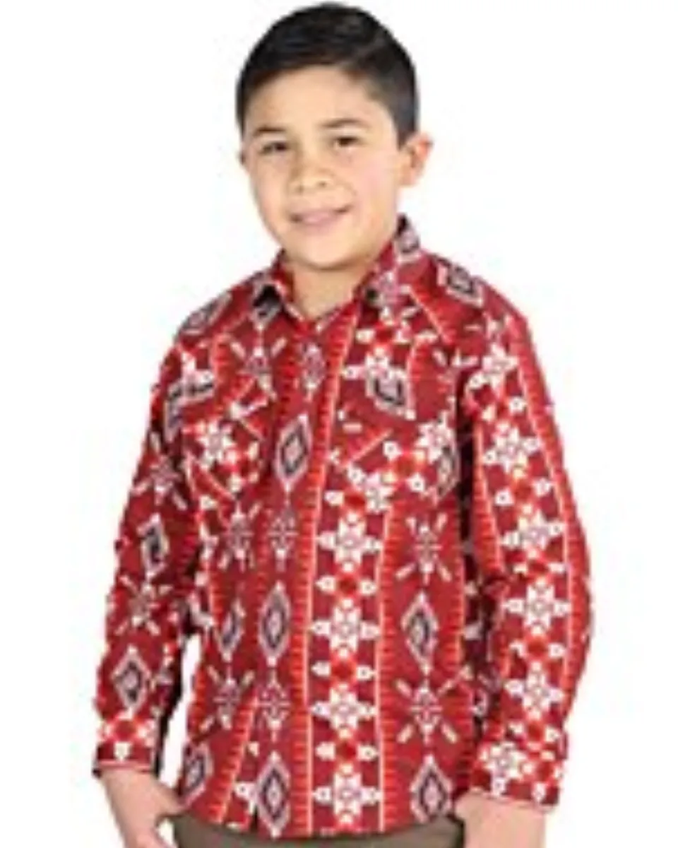 Boys' Red Western Shirt with Geometric Print – El General 44510