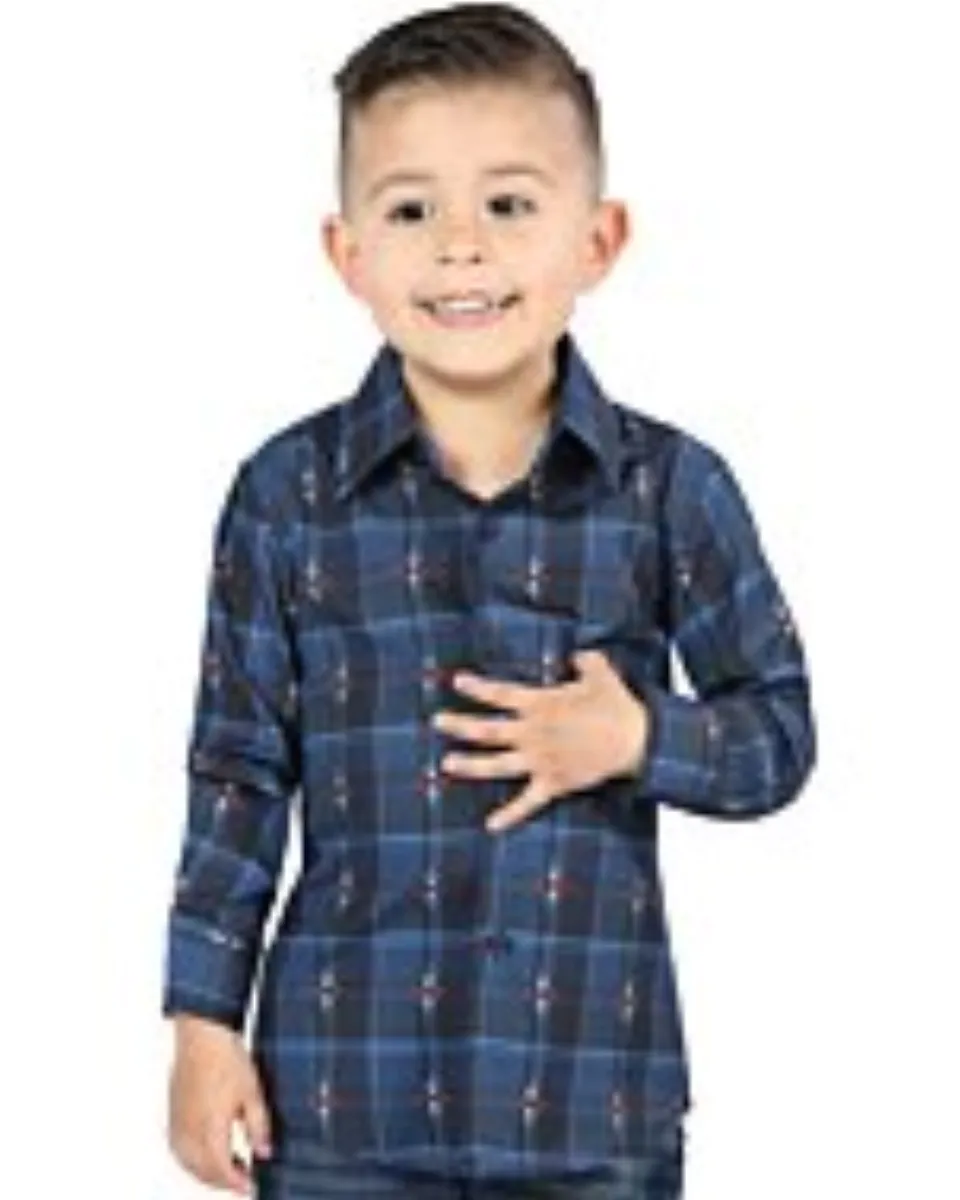 Camisa Vaquera para Niño Azul con Negro a Cuadros, Manga Larga – El General 44738