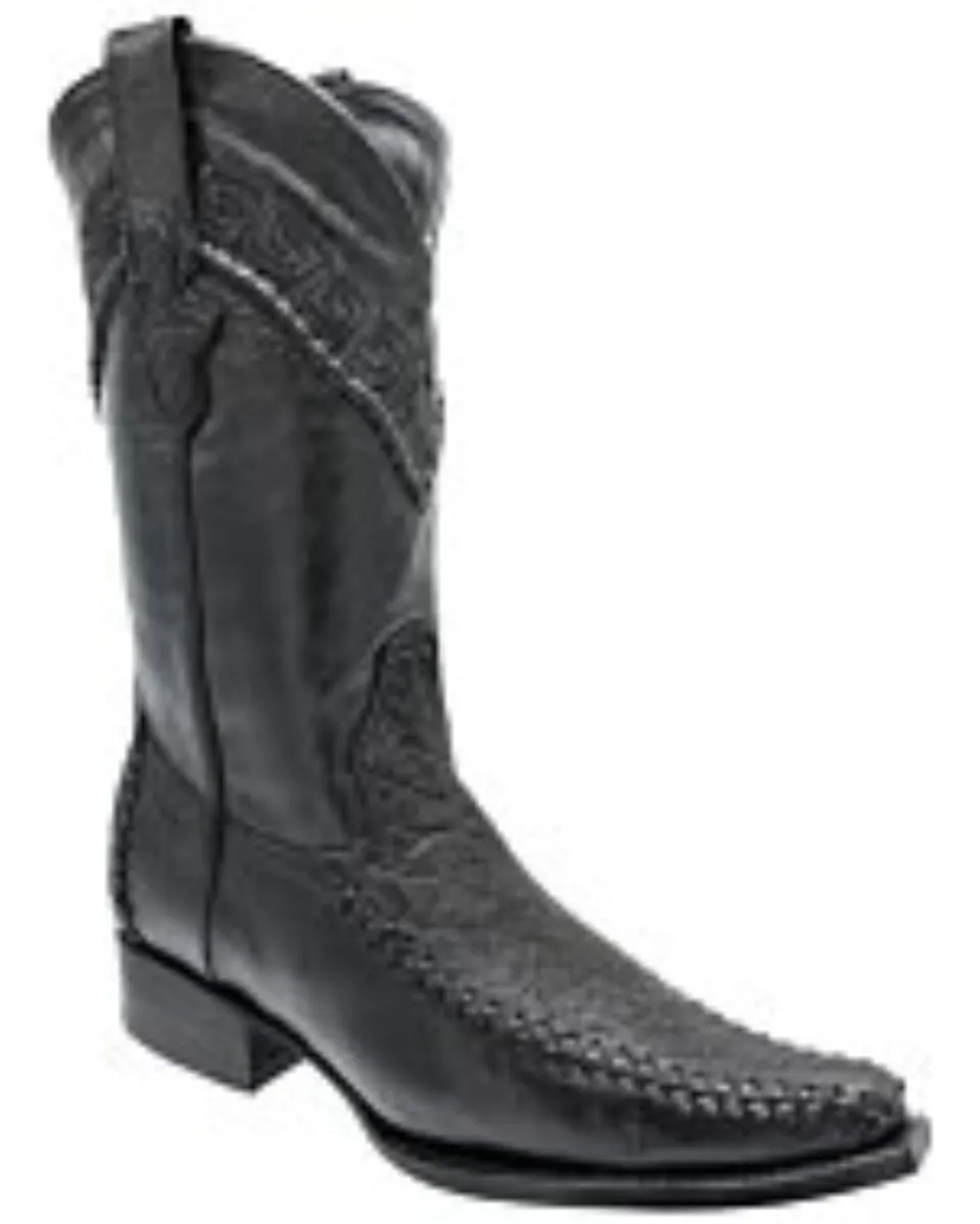  Men's Bull Neck Leather 400 Toe Black Boots WD 11-159