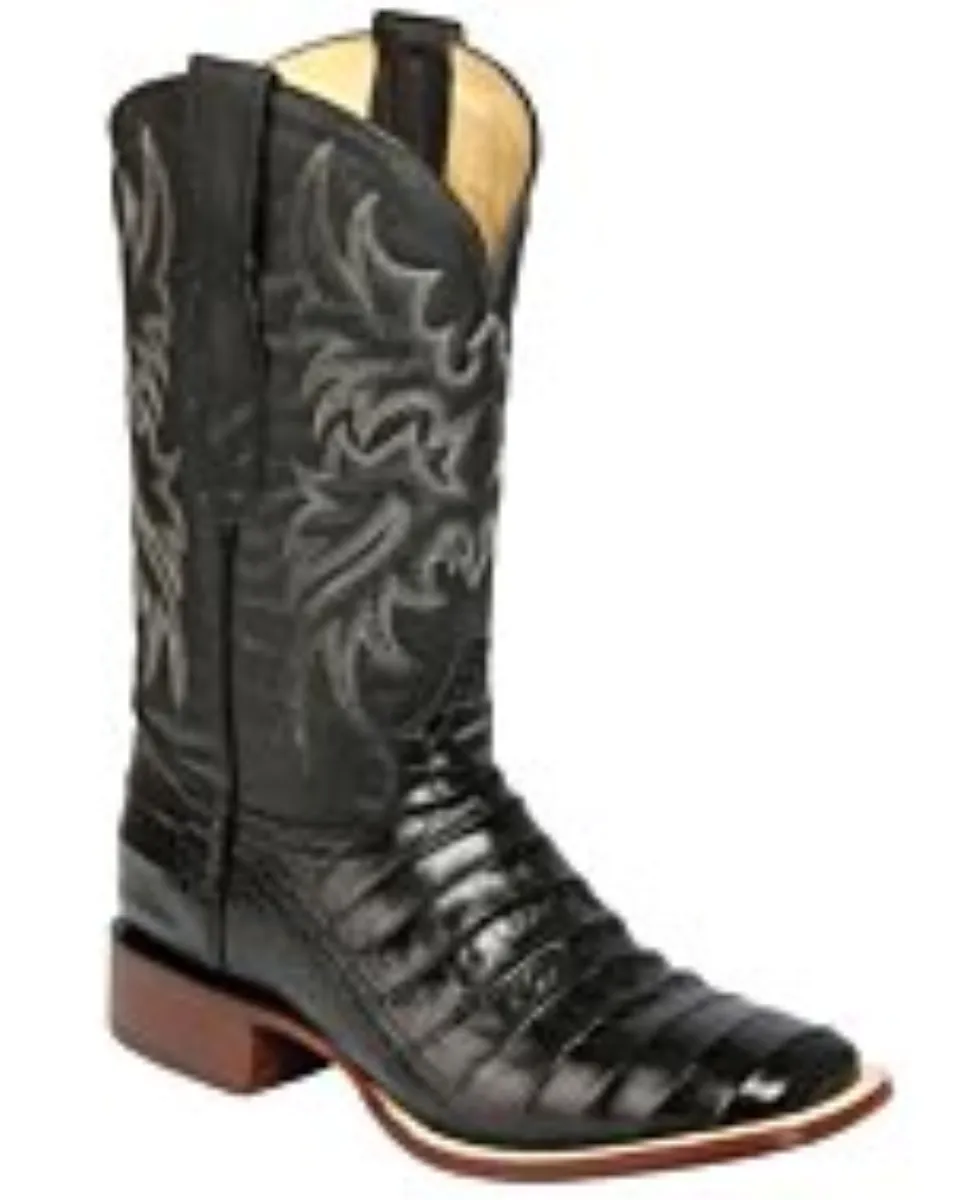 Black Caiman Belly Print Men's Cowboy Boots with Bulldog Toe
