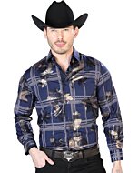 Camisa Color Navy Blue De Cuadros El Señor De Los Cielos 43837