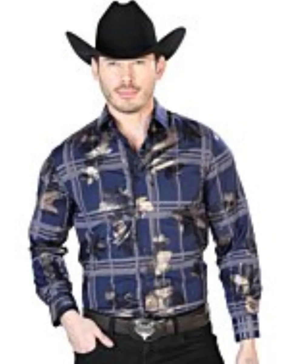 Camisa Color Navy Blue De Cuadros El Señor De Los Cielos 43837