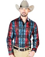 Camisa El Señor De Los Cielos A Cuadros 43851 Color Azul Con Rojo