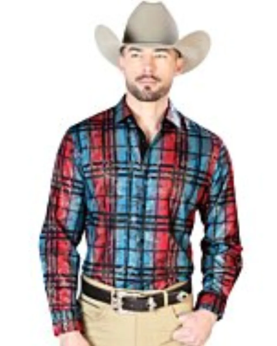 Camisa El Señor De Los Cielos A Cuadros 43851 Color Azul Con Rojo