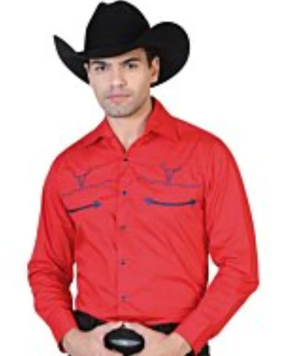 CAMISA VAQUERA BORDADA EL GENERAL 2019-104 COLOR ROJO