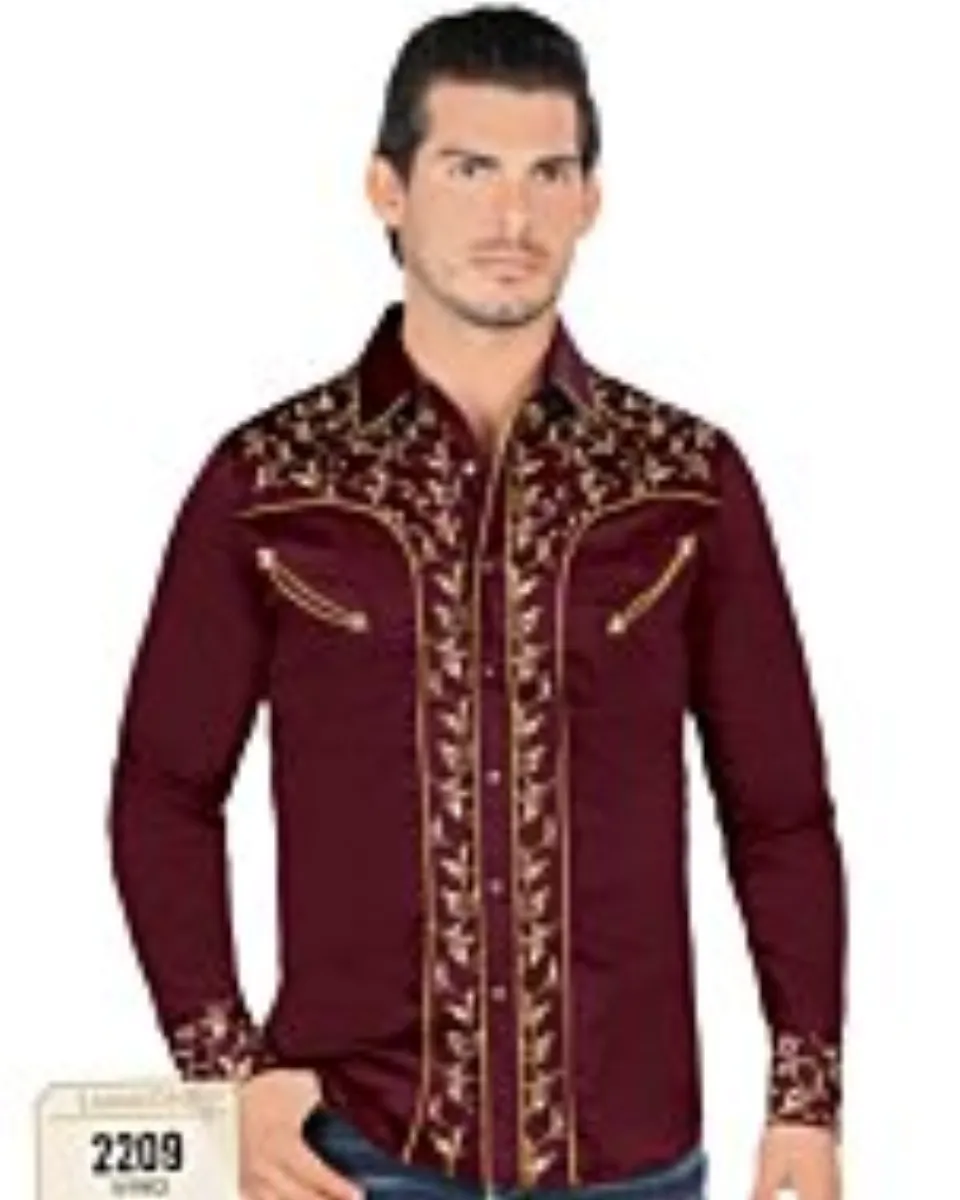 Camisa Vaquera Color Vino Botón De Broche Lamasini 2209