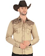 Camisa Vaquera Bordado Cabeza De Caballo Beige VA3540