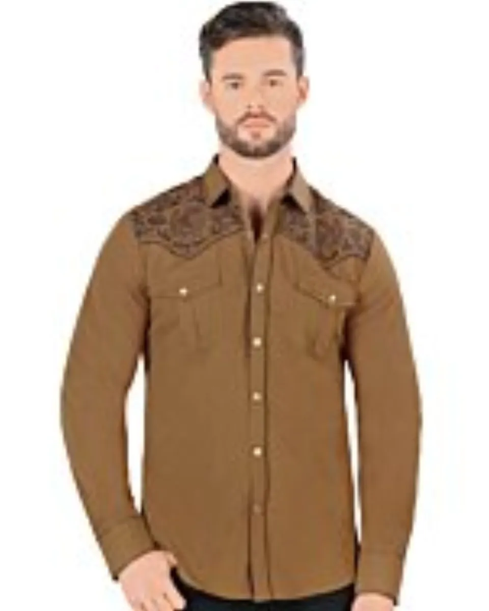 Camisa Vaquera Bordado Cabeza De Caballo Camel VA3540
