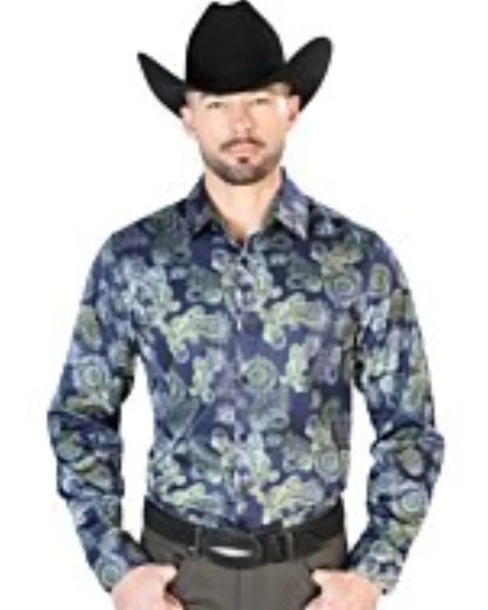 Camisa Casual Estampada ESDLC 43666 Color Azul-Amarillo