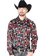Camisa Casual ESDLC 43667 Negra Estampado Rosas Rojas