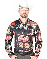 Camisa Casual Negra Estampada ESDLC 43675 Flores Multicolor