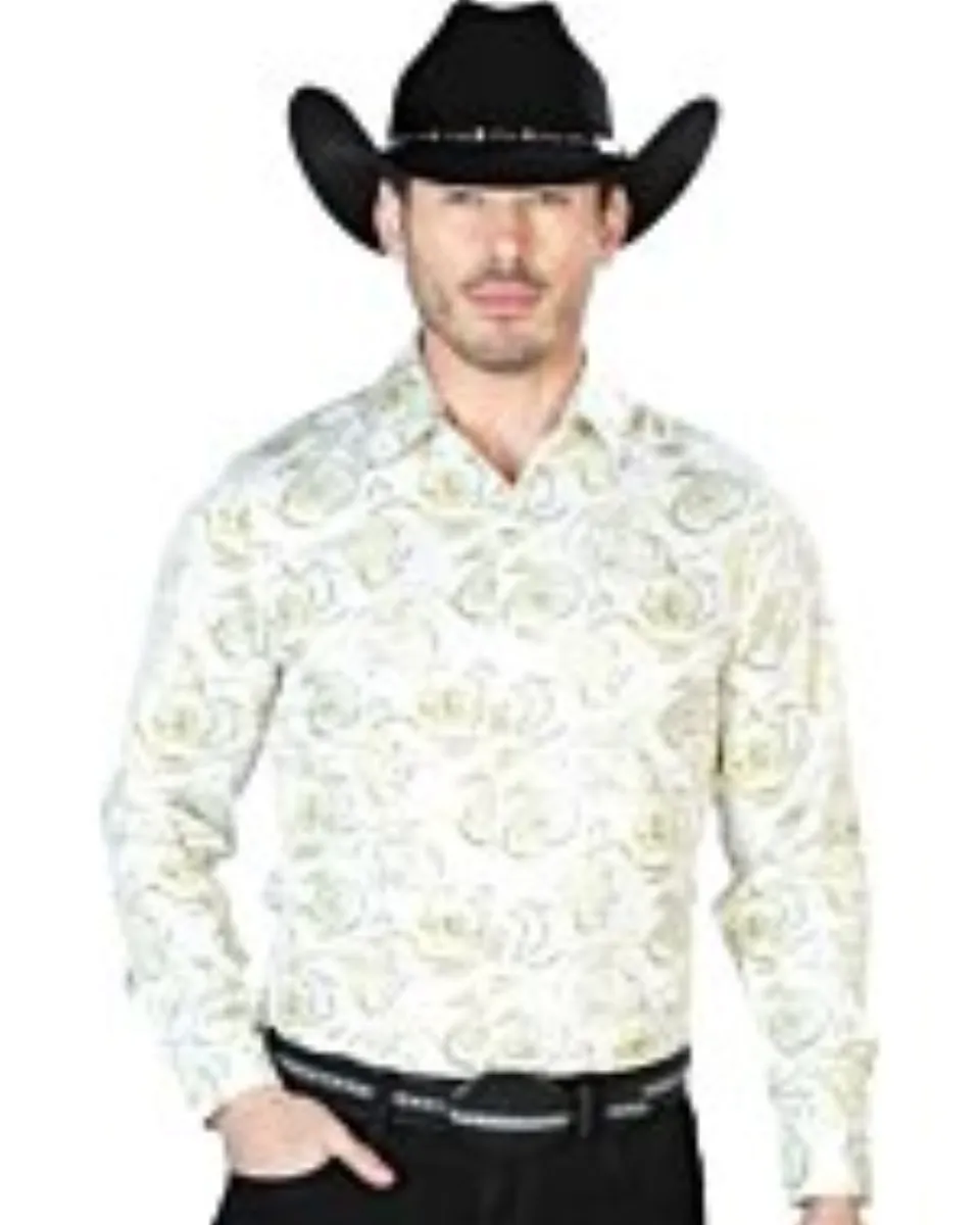 Camisa Casual ESDLC 43678 Color Marfil Flores Amarillas