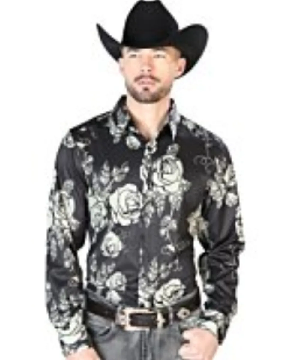 Camisa Negra Casual Estampado Flores ESDLC 43679