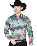 Camisa Casual Estampada ESDLC 43681 Color Verde-Acqua