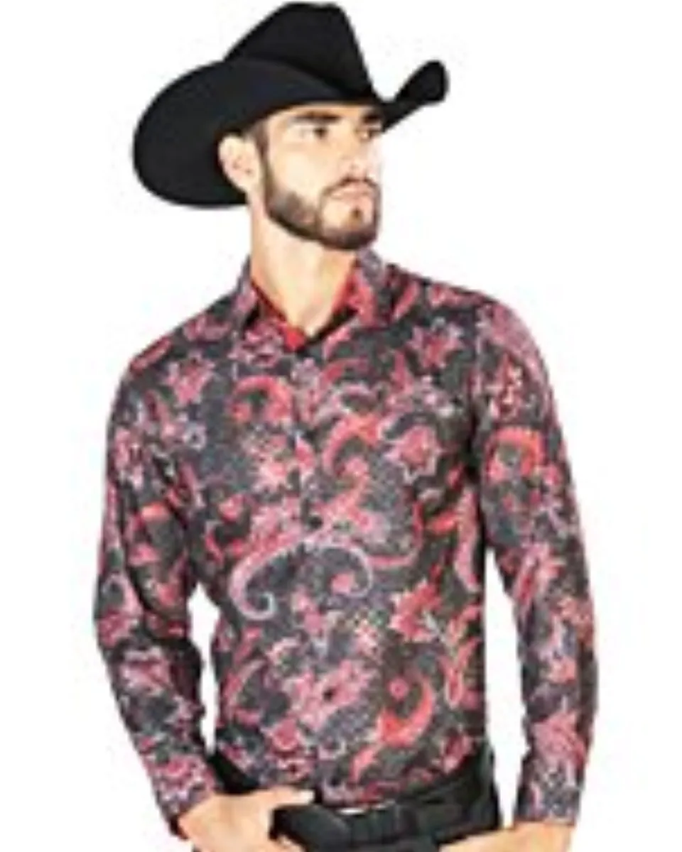 Camisa Estampada Casual El Señor De Los Cielos M/L 43804 Color Negro-Rojo