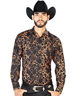 Camisa Negra Con Estampado Oro El Señor De Los Cielos 126268